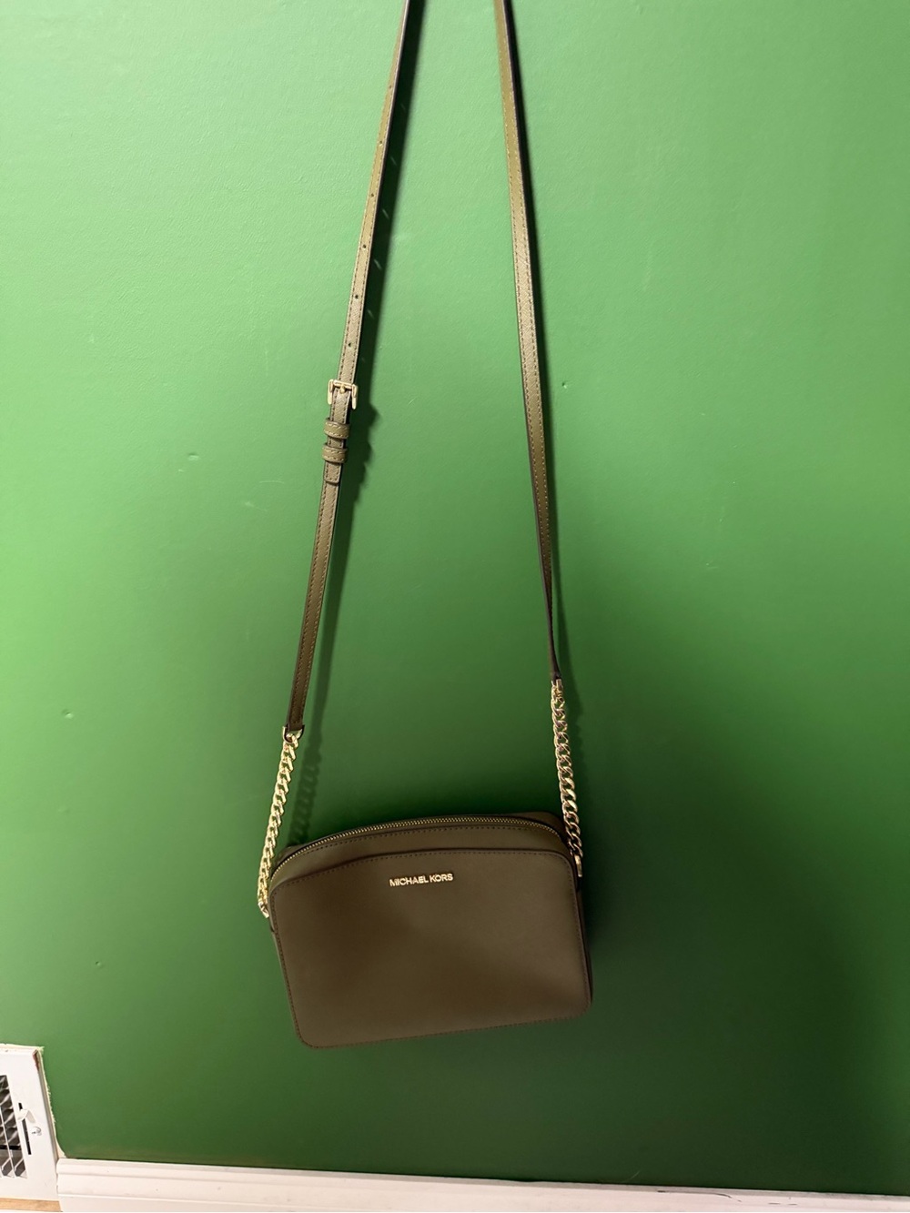 Michael Kors Olive Green Crossbody with Gold Chain Strap